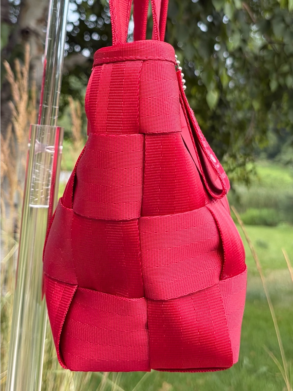 Vintage Harvey’s “The Original Detroit” Seatbelt Bag Small Tote Red EUC - Picture 8 of 15